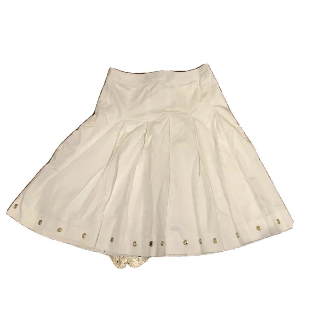 Ladies George ME Designs by Mark Eisen Pleated Skirt 6 White Gold Lined EUC Cute